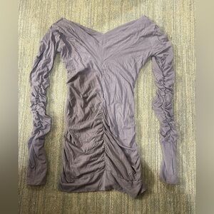 Ruched Long Sleeve V-Neck Dress in Dusty Lavender